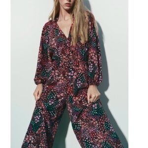 Zara Dark Floral Jumpsuit - Black and Red